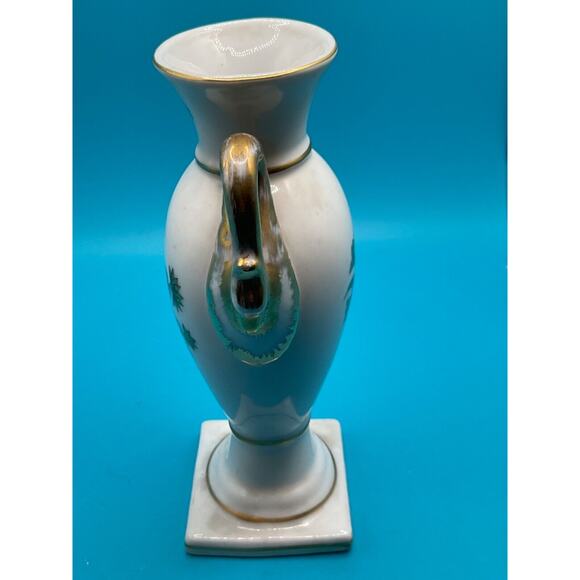 Vintage Trophy Dual-Handle Porcelain Vase  6"  Floral & Gold 2" Base, No. 6273 - Picture 4 of 6
